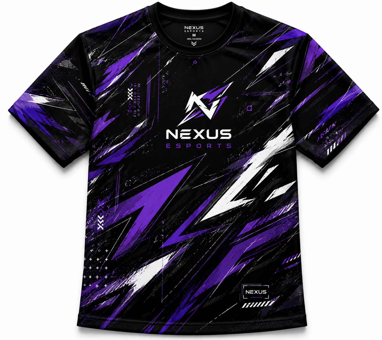 Black and purple gaming jersey with Nexus Esports logo on a white background
