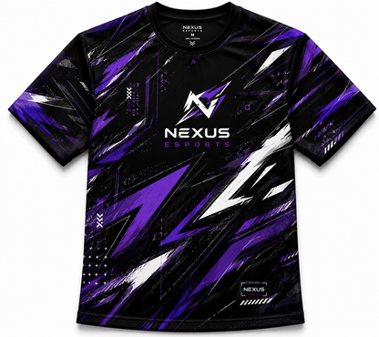 Black and purple gaming jersey with Nexus Esports logo on a white background