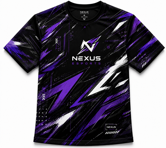 Black and purple gaming jersey with Nexus Esports logo on a white background